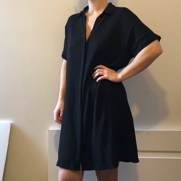 SOLD - Frank & Oak black stand collar shirt dress - Picture 3 of 3